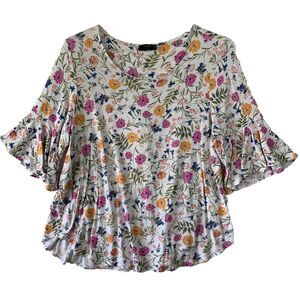 Tahari Blouse Top Shirt Women 1X Floral Pullover Ruffle Sleeve Ladies Comfort
